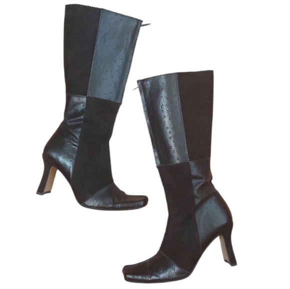 COUP D’ETAT Black Leather And Suede High Heeled Boots Size 5 - Picture 1 of 10